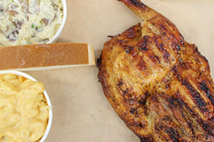 Klingers BBQ chicken with coleslaw and mac n cheese.